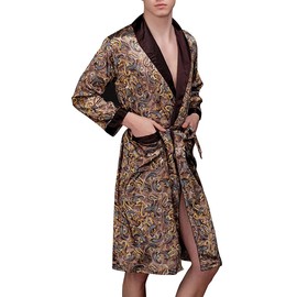 Lavenderi Mens Shawl Collar Premium Satin Robe Sleepwear (Large, Taupe)
