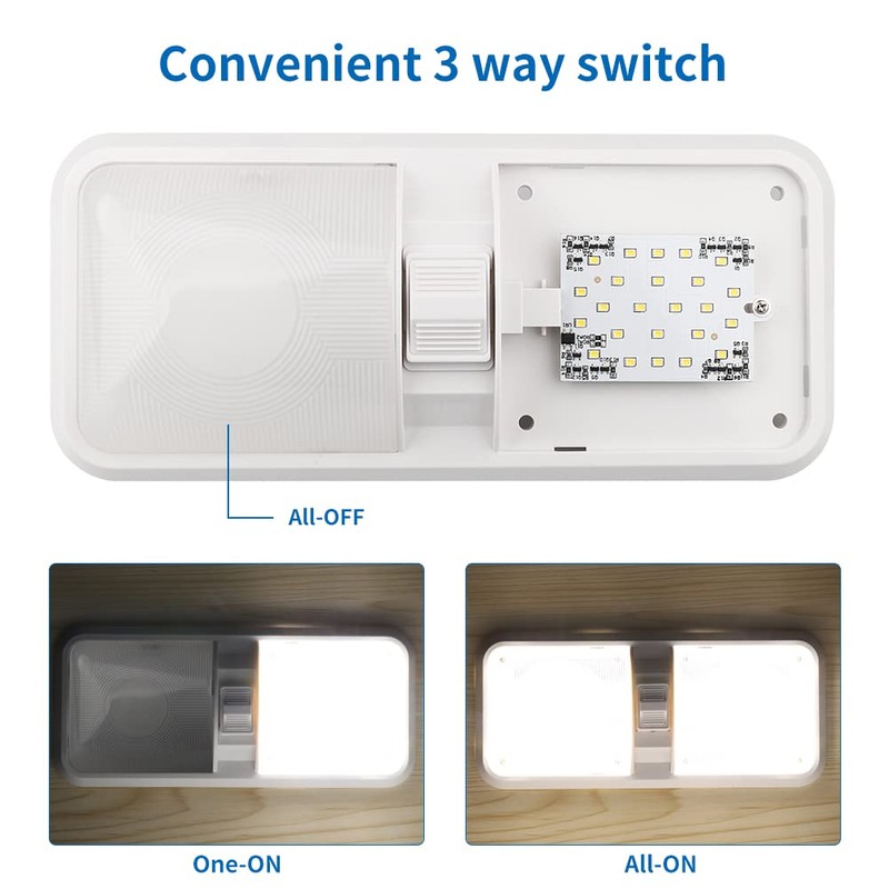 RVZONE 12V Led RV Ceiling 1100 Lumen Double Dome Light