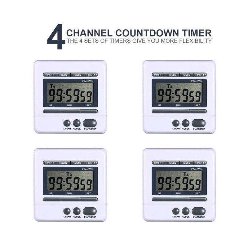 Digital Countdown Timer 4 Channel Count Up Down Kitchen Timer