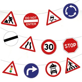 AK Giftshop Road Signs Bunting Party Decorations - 12pcs / 2.5m Ribbon Multicoloured