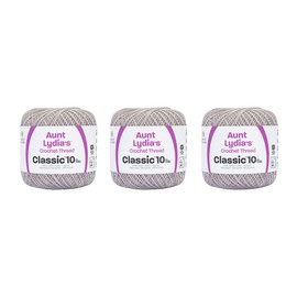 Aunt Lydia Classic Silver Crochet - 3 Pack of 350y/320m - Cotton - Gauge 10 - Crochet