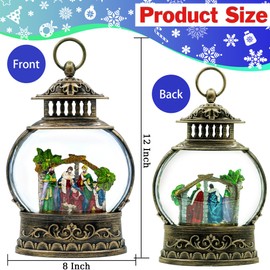 Christmas Snow Globe Lantern Swirling Glittering Manger Magi with Music,USB Lined or Battery Operated Lighted Water Lantern for Thanksgiving Christmas Decoration Gifts