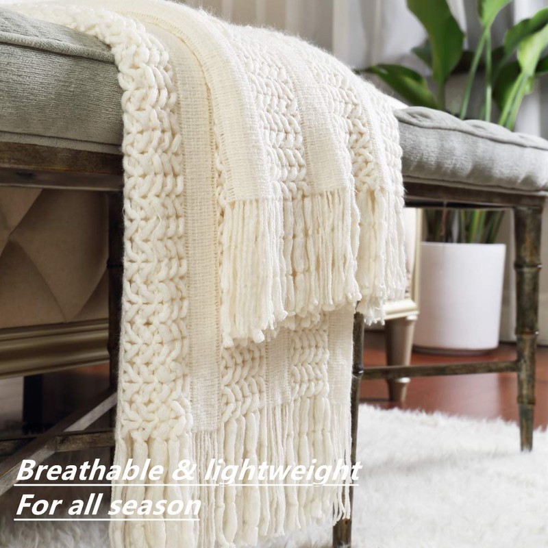 CREVENT Farmhouse Knitted Blanket for Couch Sofa Chair Bed Home