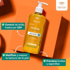 Darrow Actine Oil Control Gel Limpiador Dermatológico Piel Mixta Grasa Sebo Hasta 12h 240