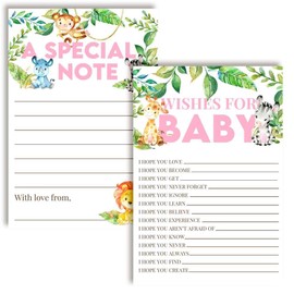 Watercolor Jungle Animals Girl Baby Wishes Cards 20, 4"x6" - Great Keepsake and Fun Activity for Baby Showers - Wishes for Baby Keepsakes Last Generations - Fill-In, Double-Sided Cards