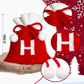 Blinket Christmas Knit Drawstring Gift Bag Xmas Red and White Santa Sack with Alphabet Letter Design Reusable Wrapping Bag for Xmas Candy Goodie Party Favor 6.5 x 5.1 Inch Letter H