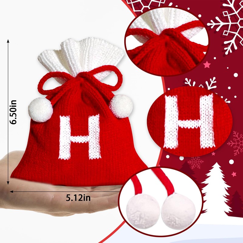 Blinket Christmas Knit Drawstring Gift Bag Xmas Red and White