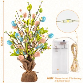 Easter Egg Tree for Table, 18Inch Pearl Egg Tree Easter Decorations with Easter Egg Hanging String Lights for Home Party Wedding Holiday Easter Decoration