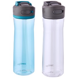 Contigo Ashland 2.0 Leak-Proof Water Bottle with Lid Lock and Angled Straw Dishwasher Safe Interchangeable Lid Pack of 2 24oz Juniper/Sake
