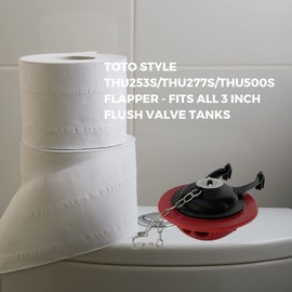 TOTO Style THU253S/THU277S/THU500S Flapper - FITS ALL 3 Inch Flush Valve Tanks, Rubber Toilet Tank Flap with Chain and Hook, Also Fits THU138S, THU175S, THU331S, THU140S, THU299S, THU253S