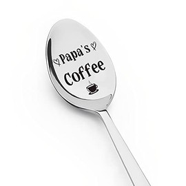 Best Papa Coffee Spoon Gifts for Grandpa, Happy Birthday Gifts for New Grandpa Grandfather Fathers Day Retirement Gifts Ideas from Grandchildren to Grandad Engraved Long Handled Coffeespoons