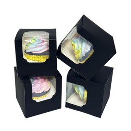 Bakepacker Auto-pop up Cupcake Boxes 30-Packs Individual Cupcake Container Black 3.5" x 3.5" x 3.5" Single Cupcake Boxes