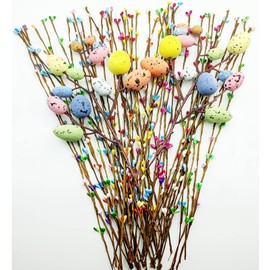 QXBXYHM 32 Pcs Artificial Easter Spray Vine with Pastel Easter Eggs and Decorative Berries Spring Floral Stems-Easter Egg Twig Branches for Easter Crafts Floral Arrangement Wreath Making Decoration