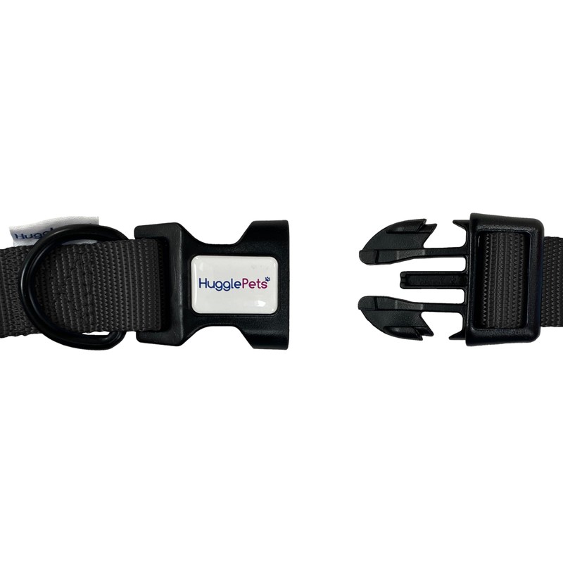 HugglePets Snappy Black Medium 30-50cm Dog Collar | Adjustable Weatherproof