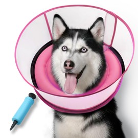 NoarWin Upgraded Inflatable Dog Cone After Surgery, Adjustable Soft Dual-Ring Dog Cone Collar with Detachable Anti-Licking Shield (M+, Pink)