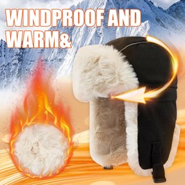 Clakllie Faux Fur Russian Hat Trooper Trapper Hats with Ear Flaps Warm Ushanka Hat for Hunting Skiing Winter Hats,PL2404-Black