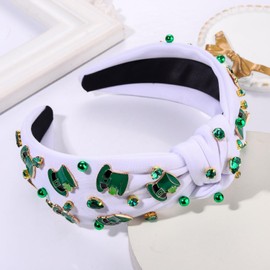 boderier St.patricks Day Headband Green Shamrock Top Hat Headband Jeweled Crystal Knotted Headband Holiday Party Hairband Headwear Hair Accessories