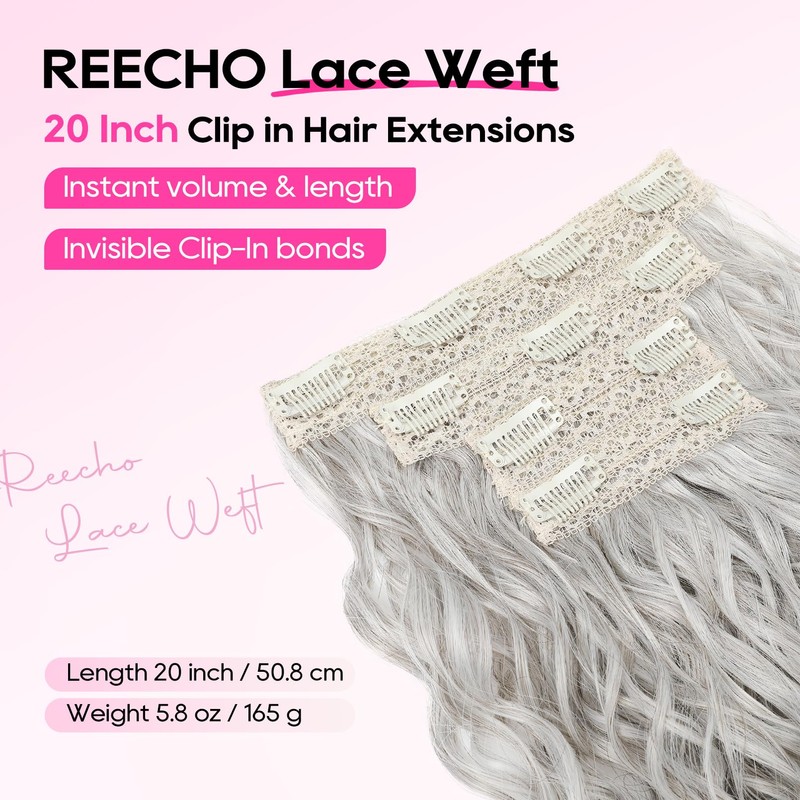 REECHO Curly Hair Extensions, 4PCS 20 inch Clip in Hair