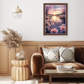 AIRDEA Pink Sunset River Acrylic Full Drill Diamond Painting Kits 30x40 cm