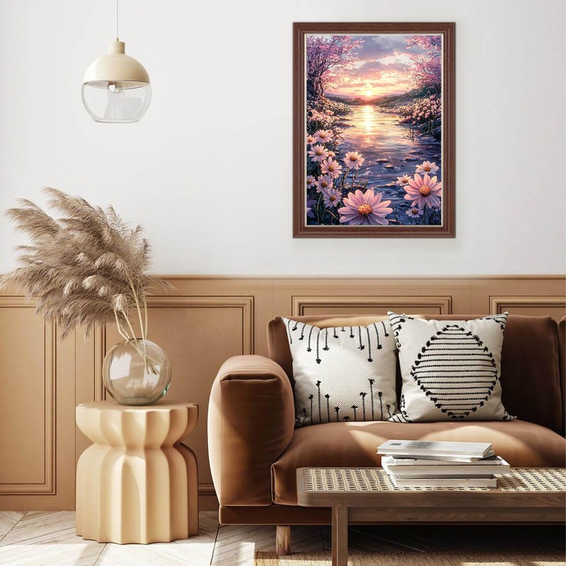 AIRDEA Pink Sunset River Acrylic Full Drill Diamond Painting Kits