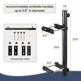 GBH-MED Patio Umbrella Holder - Adjustable Deck Mount Stand for Balcony, Bench & Courtyard Clamp Railing Shade Accessories, Fit for 1”-1.6” Poles