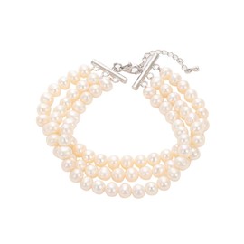 Pearl Vibe AAA+ Quality Natural Freshwater Pearls Bracelet for Women | 6.5-7mm Round White Pearls with 925 Sterling Silver Lobster Buckle | 7.5 inch Triple Strand Pearl Bracelet