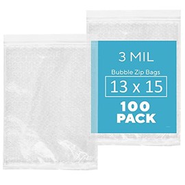 GPI - 100 Count, 13" X 15" Bubble Recloasable Zip Bags, 3 Mil Thick, Resealable, Reusable, Large, Protective Bubble Pouch, Double Sided Cushion Wrap Bags For Storage Packaging, Mailing & Shipping