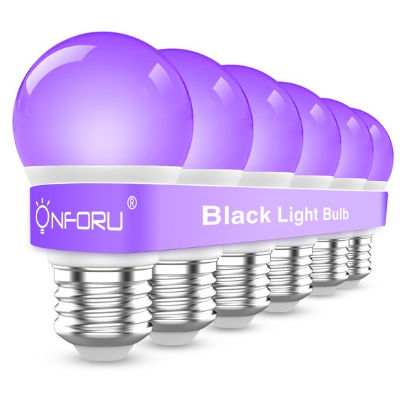Onforu 9W LED Black Light Bulbs, A19 E26 Blacklight Bulb 75W Equivalent, Purple Bulb 385-400nm, Glow in The Dark for Halloween, Black Lights Party, Body Paint, Fluorescent Poster, Neon Glow, 6 Pack