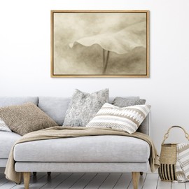 SIGNFORD Framed Canvas Print Wall Art Minimalist Leaf Detail Sepia Botanical Close-Up with Water Droplets Illustrations Modern Art Decorative for Living Room, Bedroom, Office - 24"x36" Natural