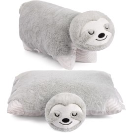 BRUBAKER Cuddly Animal Pillow Sloth - 2 in 1 Soft Toy and Cuddly Pillow - 40 x 30 cm Decorative Pillow - Foldable Kids Plush Pillow - Grey