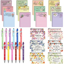 Glenmal 36 Pcs Teacher Nurse Appreciation Gifts Set Christian Bee Cat Sticky Notepads Teacher Makeup Bags Nurse Ballpoint Pens for Animal Lovers Teachers' Day Nursing Church Favor(Christian)