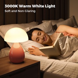 Mushroom Lamp, Vintage Small Table Lamp for Bedroom, Ice Crack Ceramic LED Night Light for Kids, Mid Century Modern Bedside Lamp for Nightstand, Living Room, Home Decor Gift Ideas for Women, Pink