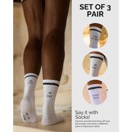 Made by Nami White Funny Crew Socks Set of 3 - Men's & Women's Retro Socks - Unisex White Socks with Sayings - Funny Socks (US, Numeric, 4.5, 8.5, Regular, Regular, White)