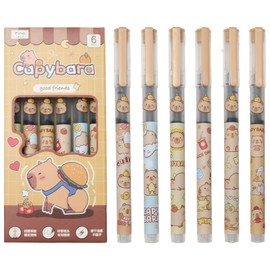 FANTCOSY Capybara Illustrated Gel Pens 0.5mm - Smooth Writing Set, Cute Animal Design, 6 Pack Cute Pens for Journaling & Notes
