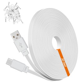 weishan 30ft USB C Cable Compatible with Ring Pan-Tilt Indoor Cam 2024 Release Security Camera - 9m Type-C Long Power Extension Flat Charging Cord, White