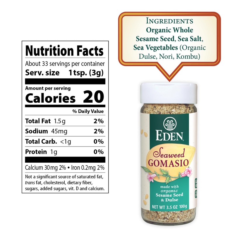 Eden Organic Seaweed Gomasio, 3.5 oz Galss Jar, Sesame Salt