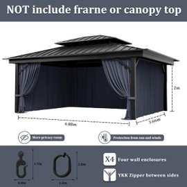 Pakunoda Gazebo Curtain Replacement Universal 4-Panel Sidewalls 12' X 16', Outdoor Privacy Curtains with Double Zipper, Replacement for Patio, Outdoor Canopy, Garden, and Backyard (Curtain Only)