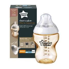 Tommee Tippee Closer to Nature PPSU Baby Bottle, Super Soft Breast-Like, Slow-Flow Teat with Anti-Colic Valve, BPA-Free, 260ml, Pack of 1, 3Months+