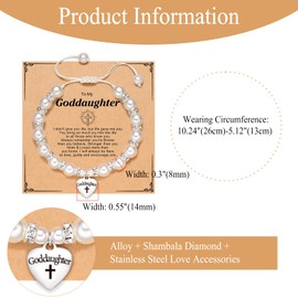 OIDEA Girls Braided Bracelet with Pearls: Adjustable Christening Gift Pearl Bracelet with Goddaughter Cross Prints Heart Pendant Religious Christening Birthday Gift for Girls