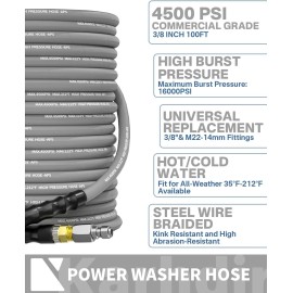 Unbranded 100FT 3/8" Pressure Washer Hose 4500PSI Wire Braided Kink Resistant Power Hose