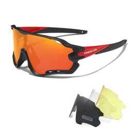 KINGSEVEN Polarised Cycling Glasses for Men Women Bicycle MTB Road Bike Sunglasses with 4 Interchangeable Lenses LS-911 (Red/Orange), Red/Orange