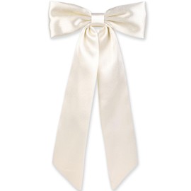 WantGor Long Tail Bow Hair Clips, Hair Ribbon Bows Satin Bowknot Clip Large Hair Barrettes Cute Ponytail Holder Hair Accessories for Women Daily Party Wedding Prom (Beige)