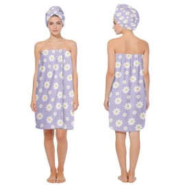 HEIFAM Absorbent Bath Towel Wrap Set (32 X 60 in), Purple Daisy Towel Wrap