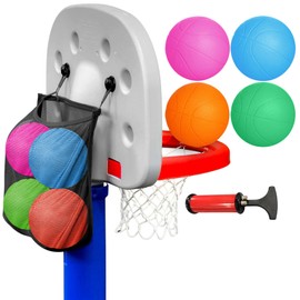 Mini Rubber Basketballs with Mesh Storage Bag, Designed for Little Tikes Basketball Hoop, Includes Air Pump (4 Replacement Toy Balls) (7" inch, Multi-Color)
