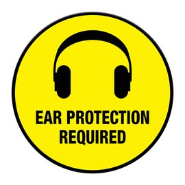 Ear Protection Required Floor Decals Yellow Anti-Slip Round Shape A Industrial & Craft Signs Stickers 24Inches Longer Side
