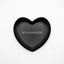 Stasheeze Heart Shaped Rolling Tray Metal, 9x8cm, Small Portable Organiser with Laser Engraved Branding (Black)