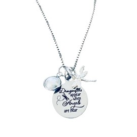 Dragonfly Necklace Sterling Silver Memorial Dragonfly Jewelry, Pearl Charm with Inspirational Quote, 925 Silver Chain