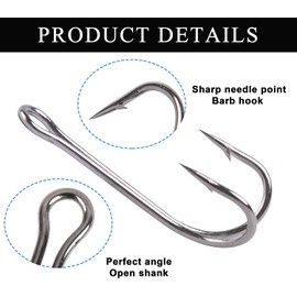 JSHANMEI Fishing Double Hooks Frog Fishing Hooks High Carbon Steel Fly Tying Hook with Open Shank Double Hook for Saltwater Freshwater 1/0 50PCS
