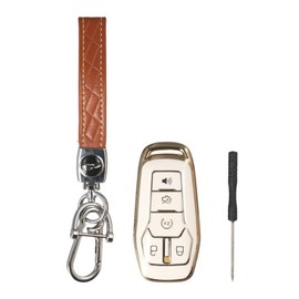 Key Fob Cover for Ford with Key Chain, Soft TPU Car Key Case Shell 5 Button Full Protector Holder for Keyless Entry Remote for Ford Mustang Explorer Edge Lincoln MKC MKX MKZ (White)