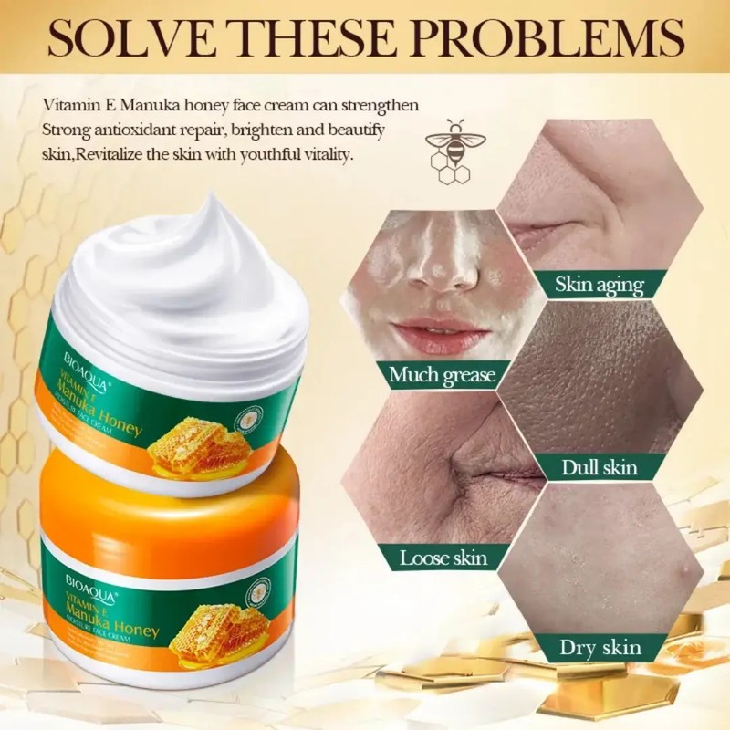 Bioaqua Crema Facial Vitamina E, Miel, Repara, Alisa, Antiox